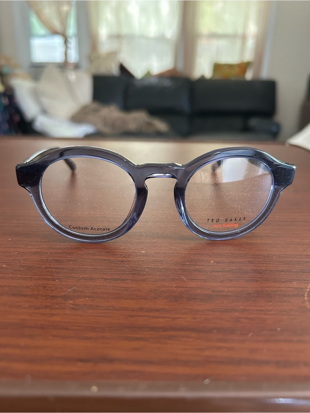 NWOT Ted Baker Translucent Navy Round Acetate Glasses “Just Kidding “